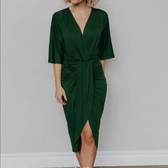 Dress Day | Dresses | Emerald Green Midi Dress Size Large Highlow Hem  Vneckline Bodycon Fit | Poshmark